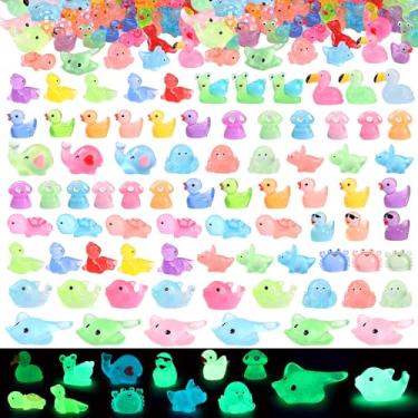 Imagem de LOVEXIRAN 100 minifiguras de animais de resina para esconder pequenos animais de resina que brilham no escuro para decoração de casa de bonecas para festa de aquário de micro paisagens