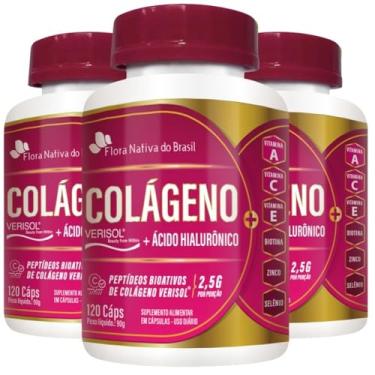 Imagem de KIT 3X Colágeno Verisol com Ácido Hialurônico 120 cápsulas - Flora Nativa