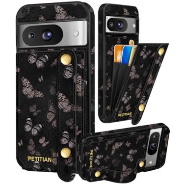 Imagem de Petitian Capa para Google Pixel 8A com carteira – Pulseira feminina bonita feminina estética design exclusivo suporte para cartão de crédito suporte de cartão de crédito para Pixel 8A, borboleta preta
