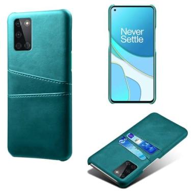 Imagem de Capas Compatível com Oneplus 8T,Caso de couro PU-Tampa de telefone a prova de choque com 2 slots de cartão,Proteção anti-impressão digital e anti-gota-Green