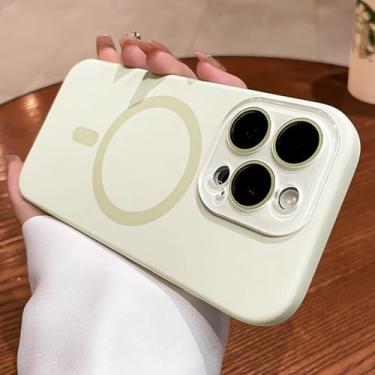 Imagem de Capa de silicone magnética para iPhone 14 Pro Max MagSafe com protetor de lente de câmera, proteção total, fina, suave, à prova de choque, forro de microfibra antiarranhões, capa interna para iPhone