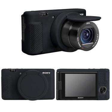 Imagem de RAIALL Capa de silicone para câmera digital Sony ZV-1, suporte de silicone protetor macio ZV1, capa de borracha leve para viagem com capa de lente removível, preta
