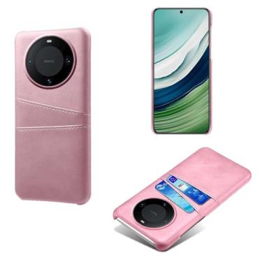 Imagem de Capas Compatível com Huawei MATE 60,Caso de couro PU-Tampa de telefone a prova de choque com 2 slots de cartão,Proteção anti-impressão digital e anti-gota-Pink