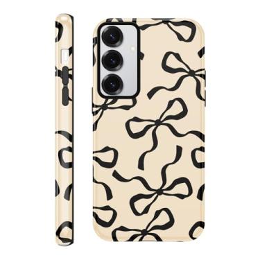Imagem de Yomjew Linda capa de telefone com laço preto para Samsung Galaxy S23 5G capa de 6,1 polegadas, estampa de laço de fita coquete design de impressão 2 em 1 proteção brilhante à prova de choque TPU macio