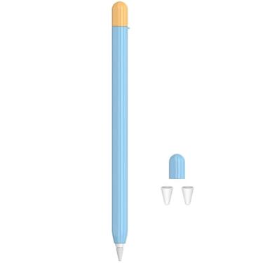 Imagem de LUVI Compatível com Apple Pencil 2ª capa de silicone capa protetora fofa capa de proteção moderna design de colisão de cores suporte suporte com 2 tampas acessórios azul
