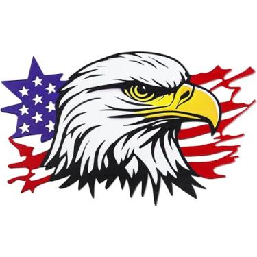 Imagem de ULENDIS Decoração de arte de parede de águia careca de metal, bandeira americana, águia calva, decoração patriótica para o Dia da Independência de 4 de julho, decoração patriótica para sala de estar
