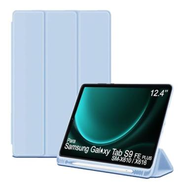 Imagem de Capa Tablet flip para Samsung Galaxy Tab S9 FE PLUS SM-X610 SM-X616 Smart pen 12.4 polegadas resistente aveludada compatimento caneta Case capinha Anti Impacto Suporte Pencil - Alamo (azul claro)