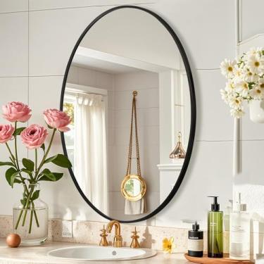 Imagem de JENBELY Espelho oval preto para banheiro, espelho oval de banheiro de 50 x 71 cm com moldura de metal escovado, espelho decorativo de parede para banheiro, sala de estar, entrada