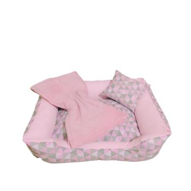 Imagem de cama pet lavavel luxo cama para cachorro grande (G) caminha de cachorro fundo impermeal + ossinho (GEOMETRICA ROSA 3 (G))