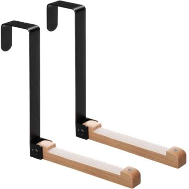 Imagem de Otoolling Pacote com 4 ganchos sobre a porta, cabides de porta dobráveis com suporte de borracha portátil para secar roupas, pendurar para viagem, banheiro, quarto, cozinha, lavanderia, roupas (preto)