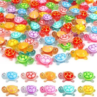 Imagem de VICROIC 60 peças mini tartaruga de resina, estatuetas luminosas de tartaruga em miniatura, pequenas tartarugas animais que brilham no escuro para casa de bonecas, aquário, enchimentos de festa