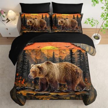 Imagem de AILONEN Cama de urso rústico de 7 peças, cama macia em uma bolsa, edredom de caça à vida selvagem, lençol de cima, lençol de cima e 2 fronhas, 2 fronhas para decoração de quarto
