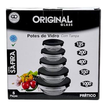 Imagem de Pensou Comprou Conjunto 5 Potes De Vidro Com Tampa Multiuso Resistentes Transparente Organização Cozinha Geladeira