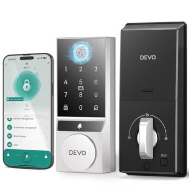 Imagem de Devo Fechadura de porta G2 para porta da frente, fechadura de porta de entrada sem chave de impressão digital 5 em 1 com campainha, fechadura inteligente com controle de aplicativo, fácil instalação,