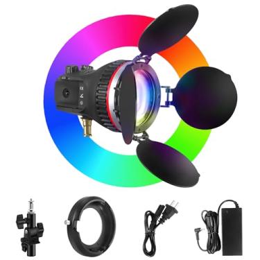 Imagem de WELLMAKING Luz De Vídeo Led Rgb Cob Wellmaking, Iluminação Fotográfica Bicolor 50 W Com Suporte Bowens E Porta Celeiro, Lente Fresnel 5 Efeitos Giratórios, Portátil Ca/Cc 3000 K~6000 K Cri 95+