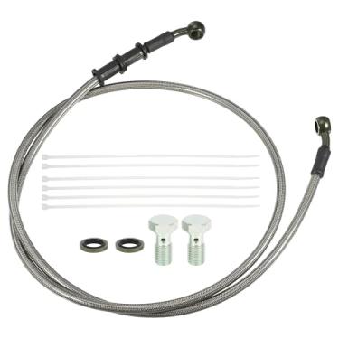 Imagem de uxcell 1 conjunto de mangueira de linha de embreagem ou freio hidráulico de motocicleta de 130 cm, universal para motocicleta, motocicleta, quadriciclo, scooter com parafusos