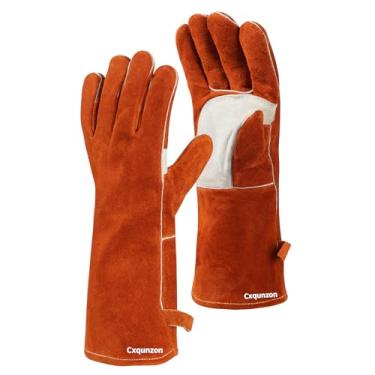 Imagem de Cxqunzon Luvas de soldagem Leather Forge MIG – Couro grosso de vaca com palma reforçada, costura Kevlar, luvas de soldagem resistentes ao calor, churrasqueira/fogão a lenha/forno/lareira/corte (marrom