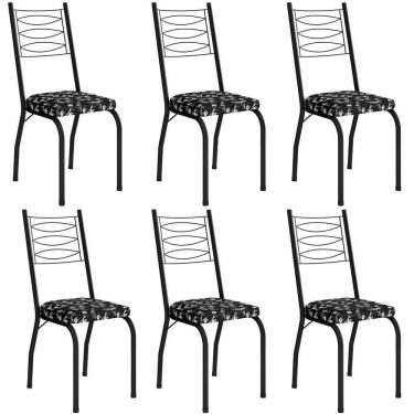Imagem de Kit 6 Cadeiras Aço Carbono Tubular Metálica Acabamento D-25 Luana Preto-preto Flor