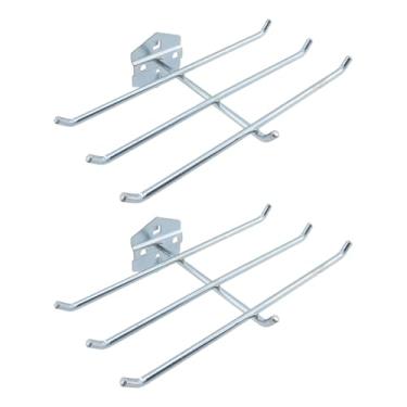 Imagem de Rannb Ganchos de Pegboard Ganchos de metal resistente de aço de 0,9 cm com 6 barras, adequado para quadros espaçados de 2,8 cm, ganchos de parede para pendurar várias ferramentas - 2 peças
