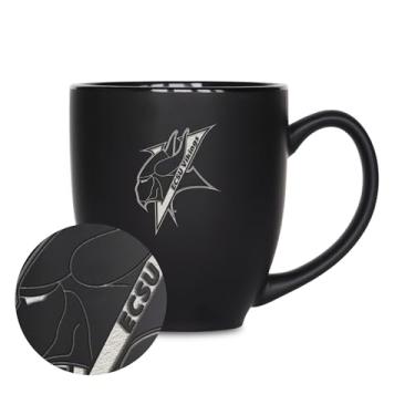 Imagem de Rico Industries NCAA Elizabeth City State Vikings 425 g Caneca de cerâmica preta fosca gravada a laser - para bebidas quentes ou frias