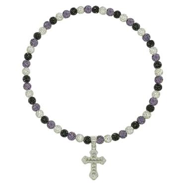 Imagem de Colar de beisebol masculino com pingente de cruz de 50 cm, coleção de gelo brilhante, para mulheres, strass e contas de argila, acessórios de beisebol, presentes para jogadores de times de beisebol