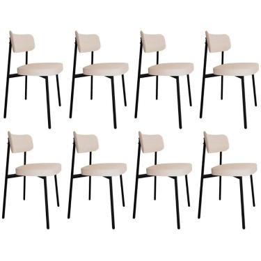 Imagem de Cadeira De Jantar Estofada Kit 8 Ella M25 Linho Palha - Mpozenato