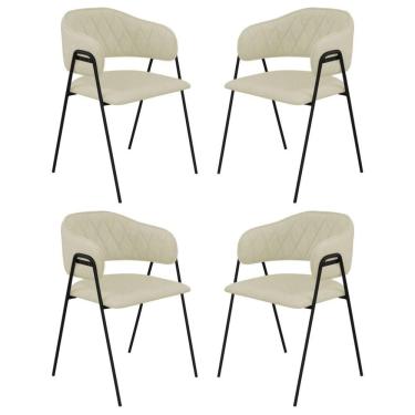 Imagem de Conjunto 4 Cadeiras Veneza Linho Palha Metal Preto