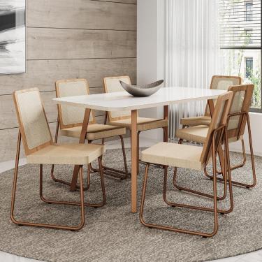 Imagem de Conjunto Sala De Jantar 6 Cadeiras Sevilha Carraro Gelo E Rosê