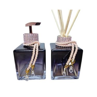 Imagem de Kit Lavabo Vidro Degradê Preto com Strass 250Ml com Aromatizador, Difusor, Saboneteira e Dispenser Porta Sabonete Líquido Organizador Para Banheiro - Luiggi Presentes® (Preto e Rosê Gold)