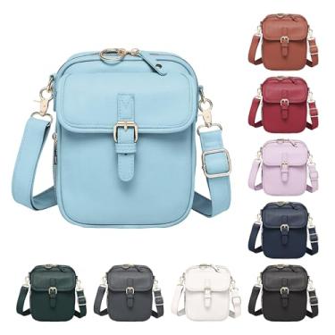 Imagem de Bolsa tiracolo de couro para mulheres, bolsa tiracolo pequena, antifurto, impermeável, com carteira embutida, Azul claro