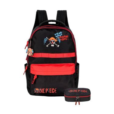 Imagem de Kit Escolar Mochila Costas+Estojo Box One Piece - Vermelho