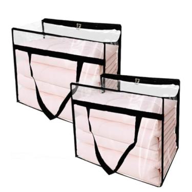Imagem de Pacote com 2 sacos de armazenamento transparentes de 40 L – Organizadores de plástico com zíper com alça para edredons, roupas, roupas de cama, cobertores, armazenamento embaixo da cama e armário