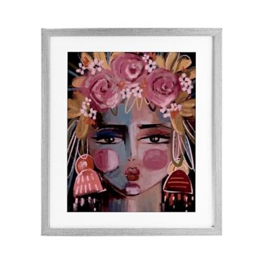 Imagem de Stupell Industries Retrato feminino moderno diva impressão emoldurada cinza design sob vidro por Anna Lischenko, 21 x 17