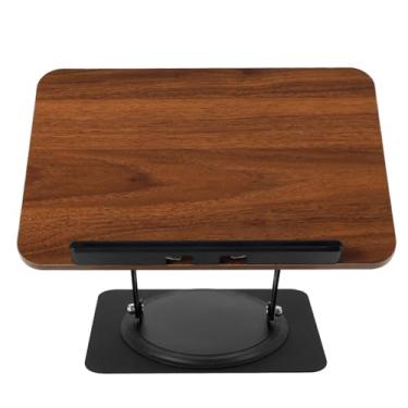 Imagem de Suporte de livro ajustável para leitura com bases giratórias de 360°, suporte dobrável de madeira, multiuso, para livros de receitas, tablets, laptops
