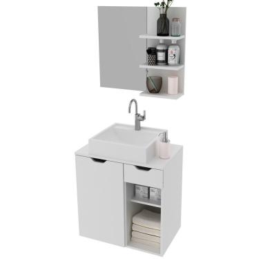 Imagem de Kit Gabinete E Espelheira De Banheiro 60 Cm Cuba Romana Branco