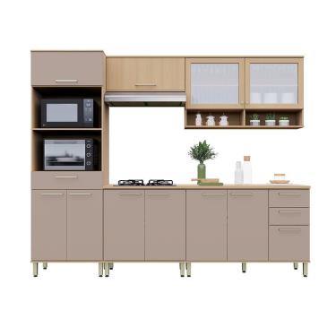 Imagem de Cozinha Compacta 100% Mdf 5 Pçs 270cm Duna Luciane Móveis Freijó/Cinammon