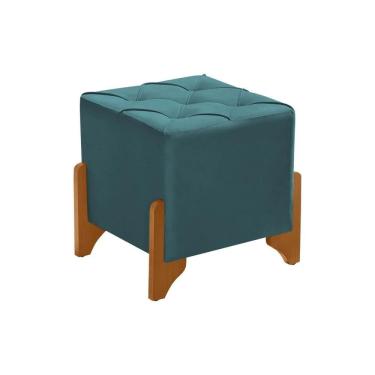 Imagem de Puff Decorativo Monet Quadrado Base Madeira Maciça Veludo Azul