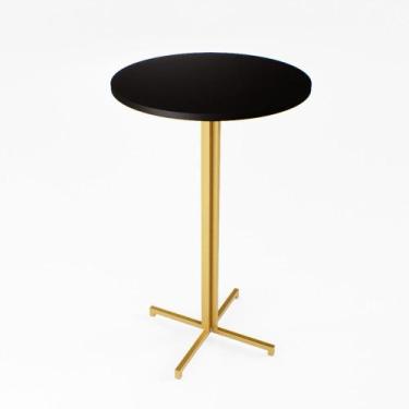 Imagem de Mesa Alta Bistrô Redonda 100x60cm Dourada Tampo Preto Industrial - Don