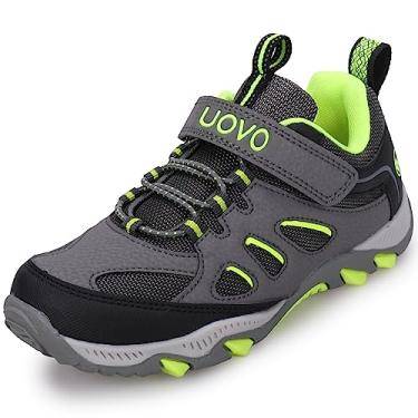 Imagem de UOVO Botas de caminhada resistentes à água para meninos sapatos de caminhada ao ar livre antiderrapante tornozelo tênis atlético anticolisão tamanho 41 criança grande, Cinza e verde, 12 Little Kid