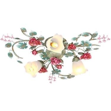 Imagem de Lâmpada De Teto De Design Floral Pastoral Rústica Para Quarto Romântico Iron Rose Art Luminária De Teto Para Sala De Jantar Cozinha Ilha Lustre, 3head