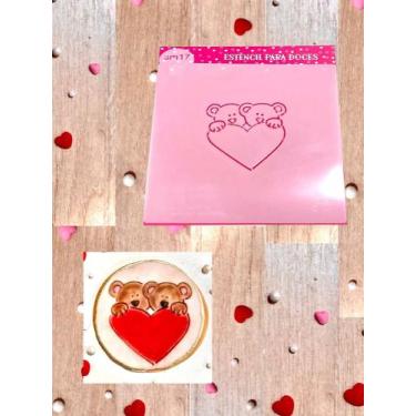 Imagem de SM17 Estêncil coração urso para confeitaria e artesanato. - confeitari