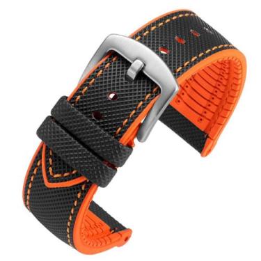 Imagem de Watch Band watchdives Nylon Rubber 20 mm/22 mm Preto Laranja