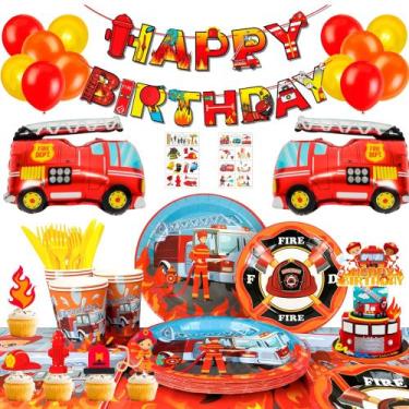 Imagem de Suprimentos de festa, caminhão de bombeiros, aniversário, 155 unidades