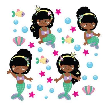 Imagem de Adesivo de Parede Infantil Sereia Negra Quarto Menina Bebe - 218ir - A