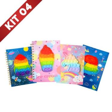 Imagem de Kit 4 caderno 80 folhas espiral capa estampa pop it adulto infantil an