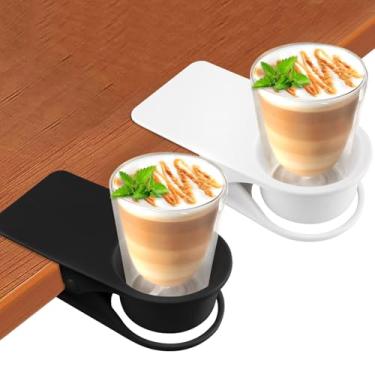 Imagem de Kalolary Clipe de suporte de copo de 2 peças, suporte de copo de garrafa de mesa DIY braçadeira de vidro clipe de copo de pires de água suporte de caneca de café design de clipe de pires para casa e escritório, preto e branco