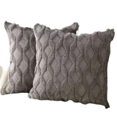 Imagem de Almofadas Decorativas em Pelúcia com Textura em Diamante, 45 cm, Conjunto com 2, Cinza