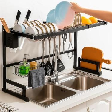 Imagem de Escorredor de Louças Suspenso Grande 85cm Preto Fosco – Multifuncional, Compacto e Organizador de Pia para Cozinha