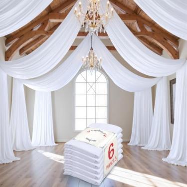 Imagem de Cortina de teto branca de 7,6 m × 20 m para casamentos, festas, tecido drapeado de poliéster sem rugas, cortina branca para festa, barraca, hotel, banquete, salão, decoração de teto, 6 painéis, 5 × 20