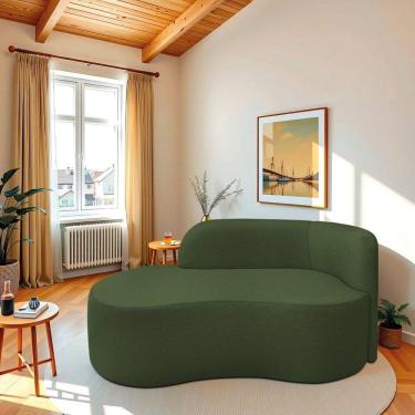 Imagem de Recamier Curvo Orgânico 200cm 3 Lugares Lado Esquerdo para Sala ou Quarto Linho Japão Verde